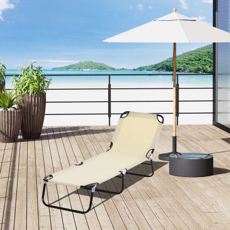 Transat de jardin, dossier réglable, acier, bleu, 188 x 56 x 28 cm, idéal pour le jardin ou le balcon (1/5)