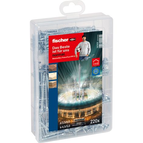FISCHER MEISTER-BOX PowerFast II Sortiment mit 220 Spanplattenschrauben und 2 Bits, SK, TG, VG (1/5)