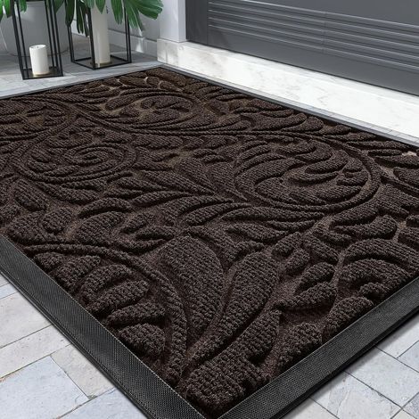 Tapis de sol - Pour l'intérieur et l'extérieur - Lavable - Antidérapant - Pour l'entrée, la porte d'entrée, le patio, le couloir, le jardin - 75 x 43 cm - Marron (1/5)