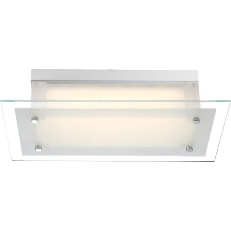 Deckenleuchte chrom Wohnzimmerlampe LED Deckenlampe Flurleuchte Glas satiniert, Metall, 10,8W 920lm neutralweiß, LxBxH 36x19x9,7 cm