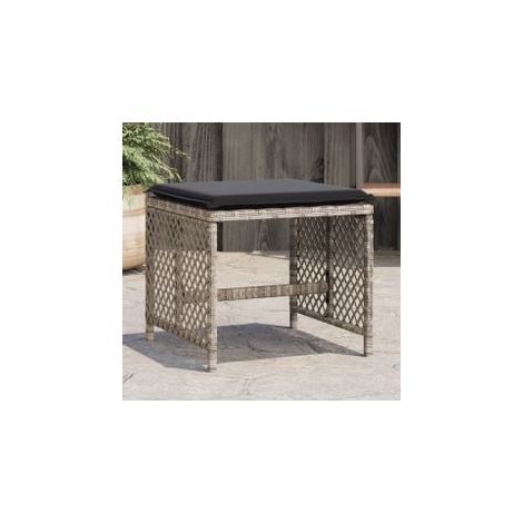 Tabourets de jardin et coussins lot de 4 gris clair poly rotin (1/5)