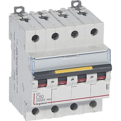 Disjoncteur DX³10000 16kA arrivée haute et départ bas à vis 4P - 400V - 50A - courbe C - 4 modules - LEGRAND