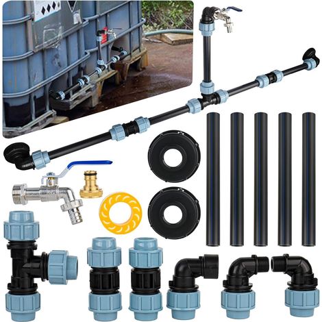 Adaptador IBC con cuello de cisne de latón, S60 x 6, válvula de cierre de 3/4", para 2 tanques IBC, uno al lado del otro, tanques de agua de lluvia, accesorios para tanques IBC, 1000 l, conexión de ma (1/5)