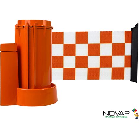 Enrouleur mural Orange avec sangle damier Orange/Blanc 3m x 100mm - 2053662 (1/2)