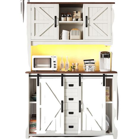 Muebles de cocina, amplio espacio de almacenamiento, iluminación LED dinámica, blanco - MDF-Metal (1/2)