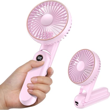Mini ventilateur portatif USB rechargeable avec socle de, 5 modes (rose) (1/5)