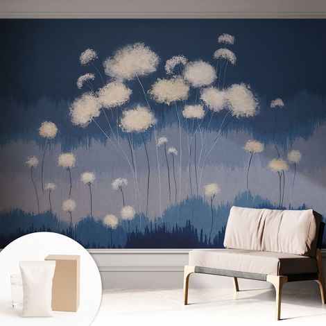 Papier peint intissé décoratif avec motifs pour salon et chambre a motif - Colle incluse gratuite Pissenlits blancs 312x219 cm (1/5)