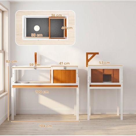 Enclos pour tortue 104x53x82 cm en bois blanc et orange clair, modulable pour intérieur FloraGrace (1/5)
