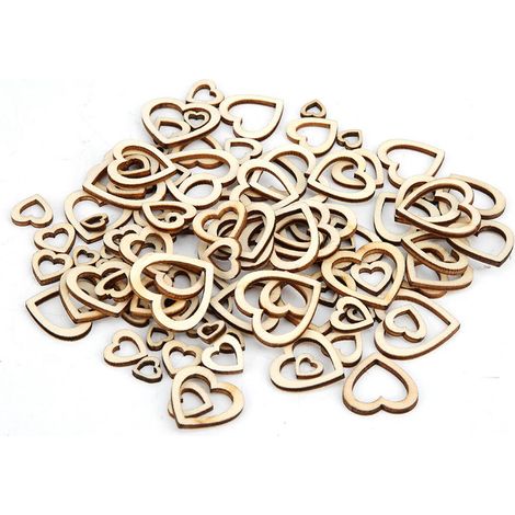 Lot naturel 200 pièces Cœur Creux en Bois Artisanat Décoration Maison 30-10mm (aléatoire) Forme Coeur (1/5)