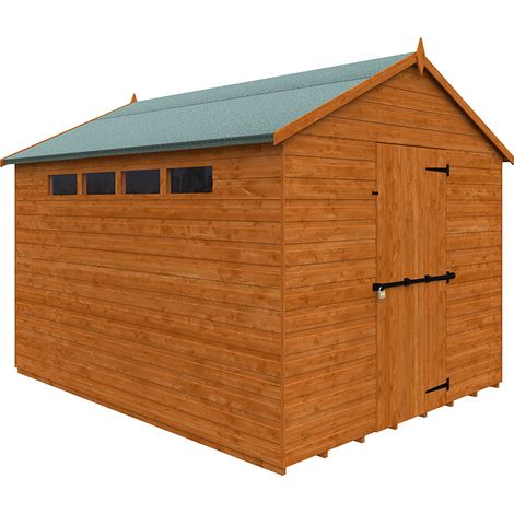10 x 8 Feet Security Apex 12mm Shed - Solid Wood/Softwood/Pine - L295 x W235 x H231.9 cm - Burnt Orange