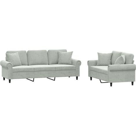Ensemble de Canapé  Sofas 2 pcs avec coussins gris clair velours