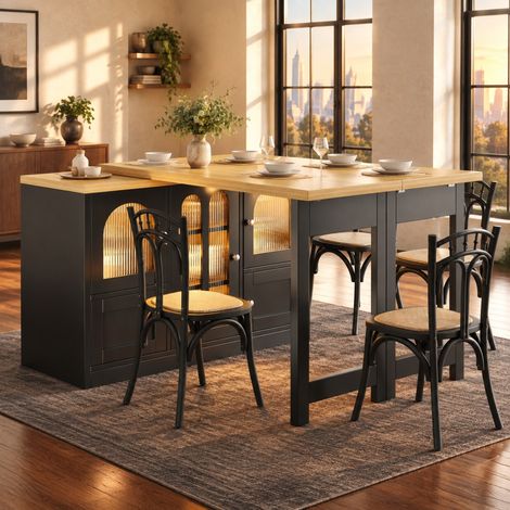 Mesa de comedor extensible 120-197x40 cm MDF negro, aparador 3 en 1 - CHICFURN (1/5)