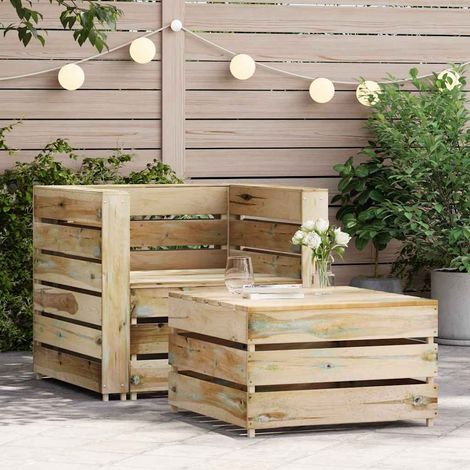 Salon de jardin palette 2 pcs Contemporain, Ensemble repas de jardin, Bois de pin imprégné OIB6906E (1/5)