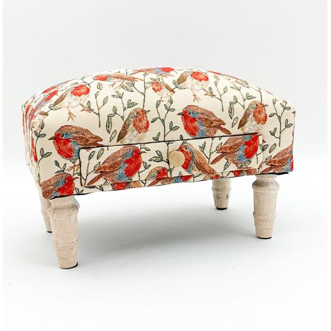Robin Fabric Footstool with Drawer - L25 x W45 x H28 cm