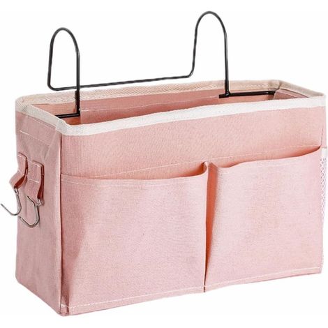Poche de lit,Panier de Lit Chevet Suspendu,Organisateur Etagere Lit en Toile Imperméable, Sac de Rangement Lit Chevet Suspendu pour Lit Superposé, Dortoirs, Rails de Lit et Chaise (Rose) (1/5)