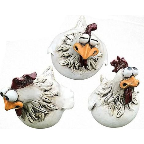 Lot de 3 statuettes poulet, résine blanche, décoration jardin extérieur, design ludique, pour aménagement extérieur et cadeau