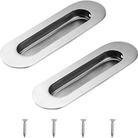 (2 pièces) Poignées de porte coulissantes encastrées ovales en acier inoxydable noir pour armoires à tiroirs (1/3)