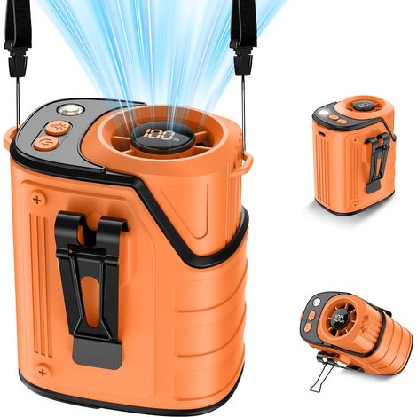 3-in-1 tragbarer Gürtelventilator, Nacken-, Tisch- und Clipfunktion, bürstenloser Motor, USB wiederaufladbar, LED-Display & LED-Licht (1/5)