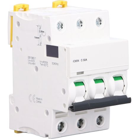 Disjoncteur miniature 3P 400V 32A Rail DIN Protection surcharge basse tension Interrupteur IC65NC32A (1/5)