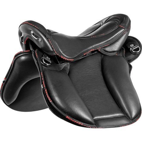 18, Braun: Leder- und Leder-Trekker-Sattel mit gefedertem Sitz und Holz- oder Karbonbogen (1/2)