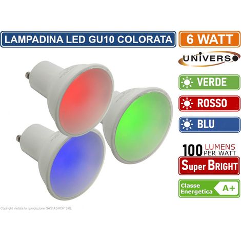 LAMPADINA LED GU10 6W FARETTO SPOTLIGHT 110° COLORE LUCE ROOSO VERDE BLU - Colore Luce: Rosso (1/5)