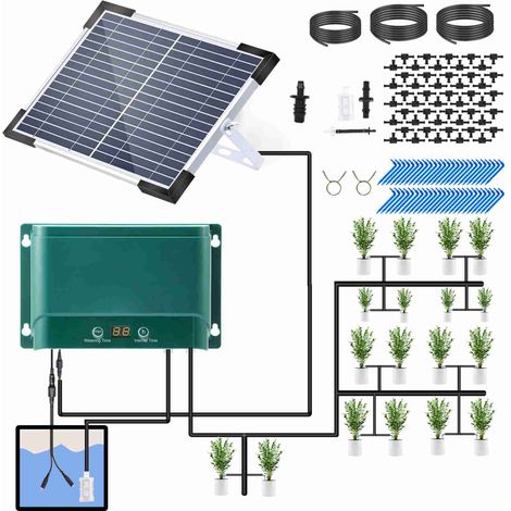 SJLERST solar drip irrigation system kit, automatic watering system with 30 operating modes and 7 timer modes (1/5)