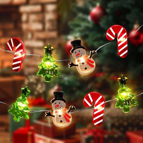 Weihnachtslichterkette, 3 m, 30 LEDs, Schneemann- und Zuckerstangen-Weihnachtsbaumbeleuchtung, batteriebetrieben, für drinnen und draußen, geeignet für Weihnachtsbaum, Schlafzimmer, Kamin, Party und G (1/5)