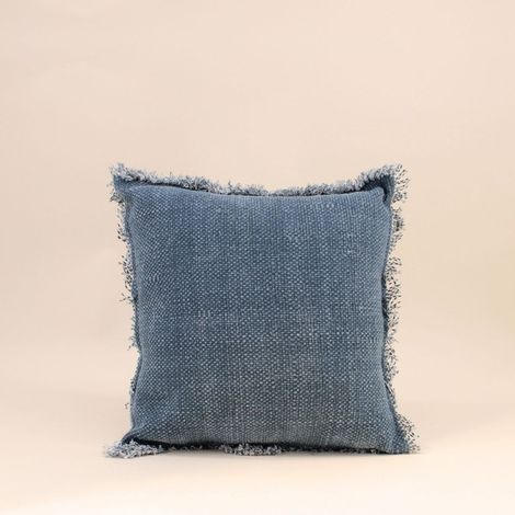 Coussin effet jean à franges 40x40cm