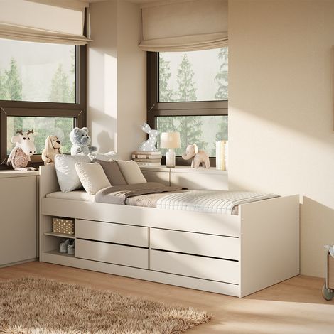 Cama 90x200 con somier y cajones Kocot Kids Léon Blanco