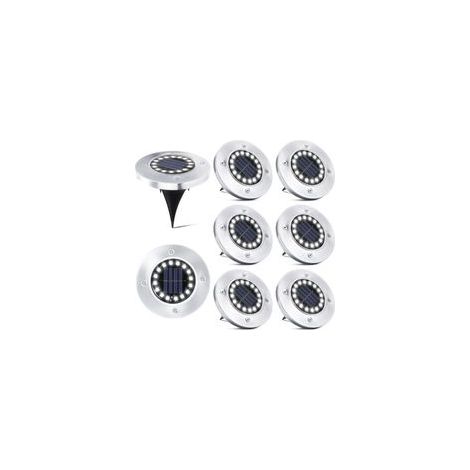 Lot de 8 Spots Solaires Encastrables 16 LED Étanches IP65 Inox pour Jardin Allée Terrasse Pelouse Éclairage Extérieur (1/4)
