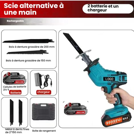 Akku-Säbelsäge für Makita 21V, 21 mm Hublänge, variable Drehzahl 3500 U/min, Akku-Säbelsäge mit 4 Sägeblättern für Holz, PVC und Metall (2 Akkus, 1 Ladegerät)