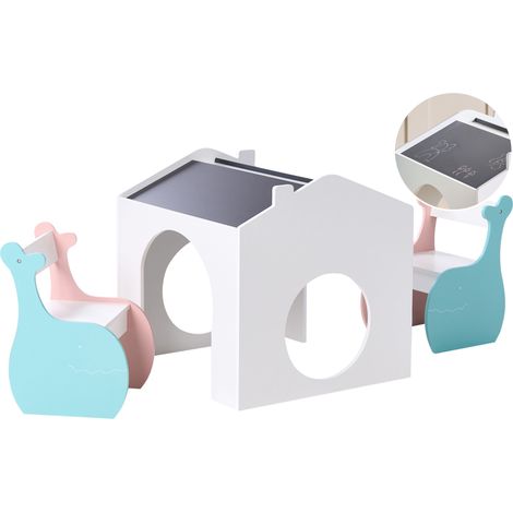 Conjunto de mesa y sillas infantiles 2 plazas con pizarra de MDF habitación de niños multicolor Wooli