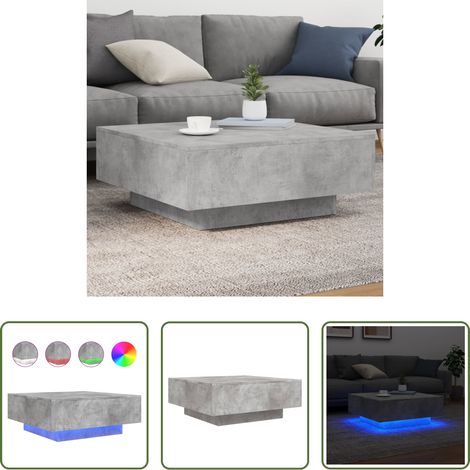 Lumière LED - Table basse avec lumières LED gris béton 80x80x31 cm (1/5)