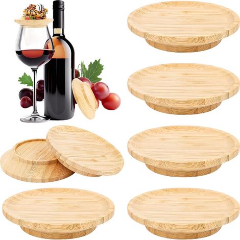 Lot de 6 Décorations en Bois pour Verres à Vin