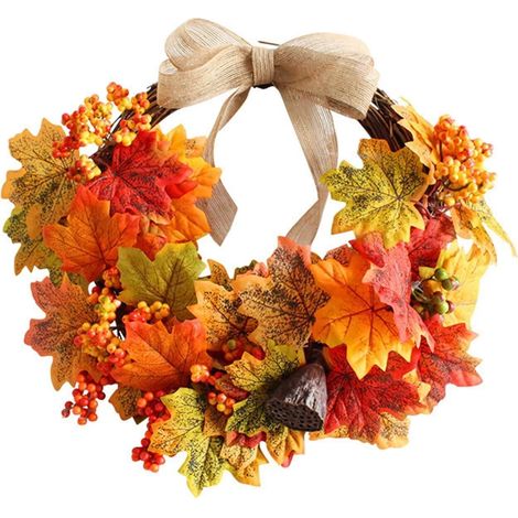 Guirlande Artificielle Feuilles D'érable Automne - Décoration Porte Extérieure Intérieure Cheminée Mariage Fête Thanksgiving - 1 Pièce (1/5)