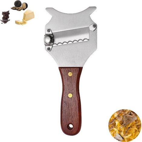 Affettatrice/grattugia per tartufi con manico in legno, lama in acciaio inox, grattugia formaggio, cioccolato, aglio (1/5)