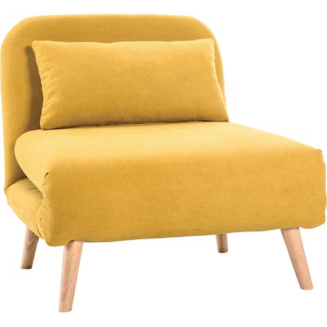 Poltrona letto scandinava in tessuto giallo senape AMIKO (1/4)