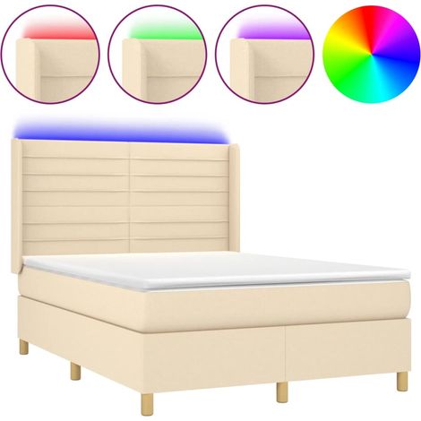 Maison Exclusive - Sommier à lattes de lit matelas et LED Crème 140x200 cm Tissu (1/5)