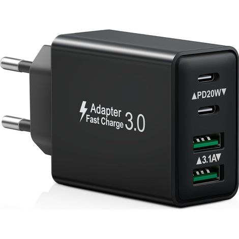 Chargeur USB C, 40W 4 Port Prise Chargeur Rapide USB C, Multiple Secteur Double PD+QC 3.1A Type C Adaptateur pour iPhone 17 16 15 14 13 12 11 Pro Max X XS XR 8 7 6S Plus Mini SE, iPad, Samsung Galaxy (1/5)