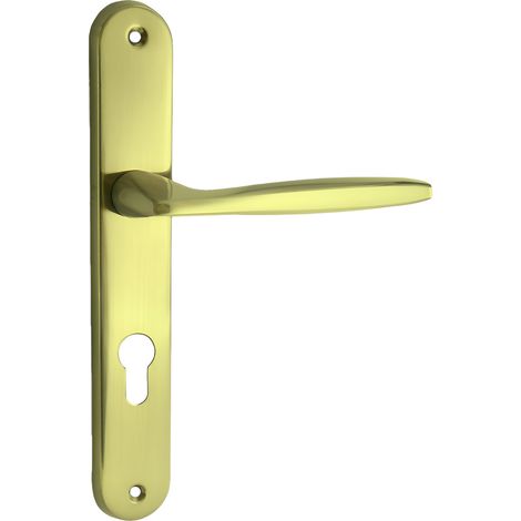 domino Türgriff 72 Drückergarnitur PZ - Profilzylinder Set Türklinke für Zimmertür, Bürotür, Kellertür & Innentür L-Form Türbeschläge aus Aluminium Messing Gold MIA M1 (1/5)