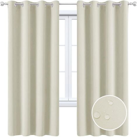Rideaux d'extérieur occultants à 2 panneaux, imperméables, coupe-vent et thermiquement isolants, pour terrasse, porche, pergola, jardin, porte coulissante ou arbre. (Beige, 132 x 274 cm) (1/5)
