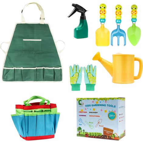 Kit de jardinage multifonctionnel 9 pièces pour enfants, mini-outils de jardinage, cadeau idéal pour les petits passionnés de jardinage.