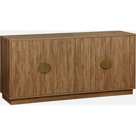 Aparador de 4 puertas efecto madera de mango, acanalado, 160cm