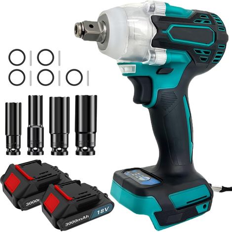 Avvitatore a impulsi senza fili – 550 Nm, senza spazzole, 3000 giri/min, 2 batterie da 3,0 Ah, caricabatterie e 4 chiavi a bussola, avvitatore a impulsi elettrico per auto e uso domestico (1/5)