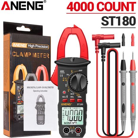 Multimètre numérique, pince ampèremétrique numérique ST180 4 000 points, multimètre de courant alternatif, rouge (sans batterie) (1/5)