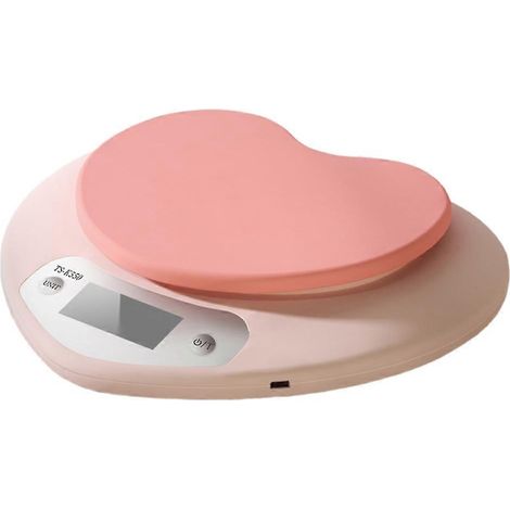 Rosa herzförmige Multifunktions-Küchenwaage, tragbar, hochpräzise, digital, 5 kg/1 g, LCD-Display (1/5)