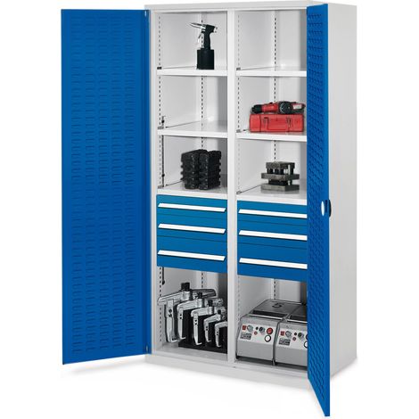Kappes Schwerlastschränke mit Mitteltrennwand 1950x1000x600mm Schlitzplattentüren Modell 55 enzianblau