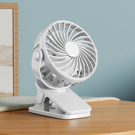 Tragbarer Ventilator mit verstellbarer Klemme, 3 Geschwindigkeitsstufen, praktisch zur persönlichen Kühlung, USB-betrieben, weiß. (1/5)