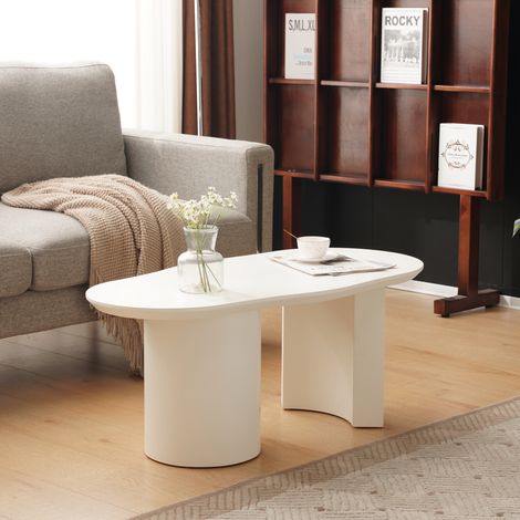 Table basse 100x50x40,5 cm blanche, plateau irrégulier, MDF laqué, design moderne MEUBLIV (1/5)