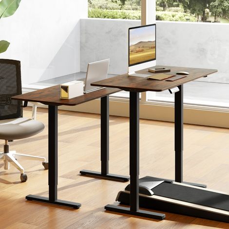 Bureau Électrique Ergonomique Assis-debout Bureau Réglable en Hauteur avec 3 Mémoires & Protection Anti-collision Marron Rustique (1/3)